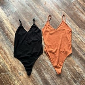 Two Nordstrom BP Bodysuits Black & Rust